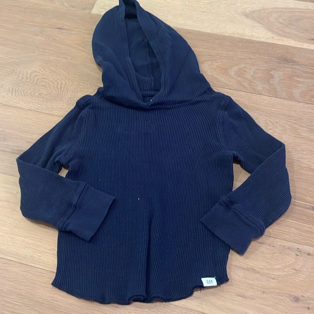 GAP Hooded Navy Waffle Long Sleeve Top 3T